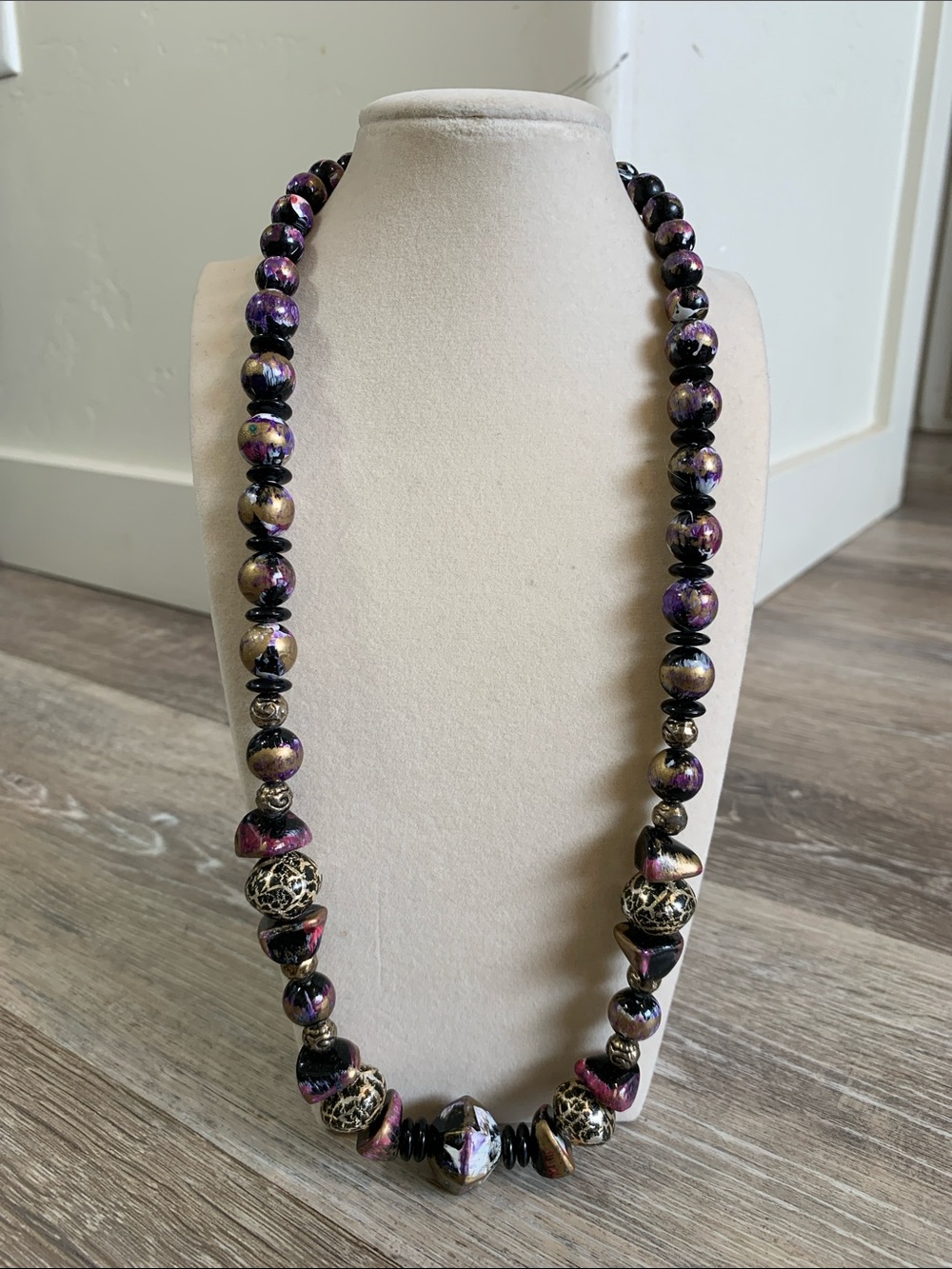 Purple and Black Statement Bead Necklace